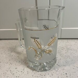 Vintage COVETRO Italian Golden Wheat Frosted Glass Pitcher | 26oz | Gold Trim
